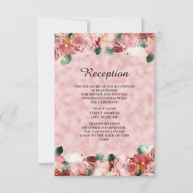 Invitation Carton d'invitation romantique rose pour la récept (Devant)
