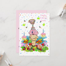 Carton d'invitation rose FUN Cupcake Joyeux Annive
