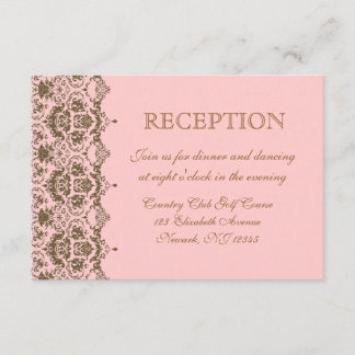 Invitation Carton d'invitation rose marron damassé pour récep