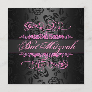 Invitation Carton d'invitation rose/noir tourbillon pour Bat
