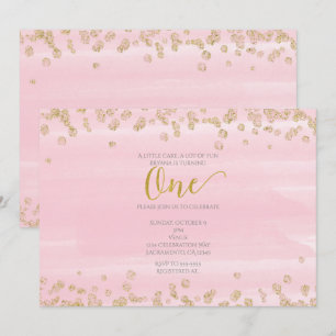 Invitation Carton d'invitation Rose Poudré & Or pour 1er Anni