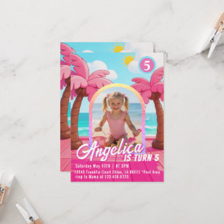 Invitation Carton d'invitation rose pour anniversaire de poup