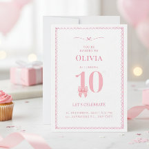 Carton d'invitation rose pour les 10 ans d'une fil