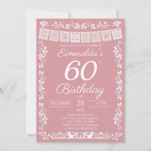 Invitation Carton d'invitation rose pour les 60 ans de fête m