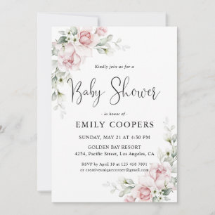 Invitation Carton d'invitation rose saumon à fleurs pour Baby