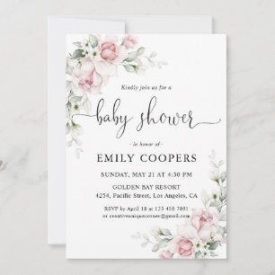 Invitation Carton d'invitation rose saumon floral pour Baby S
