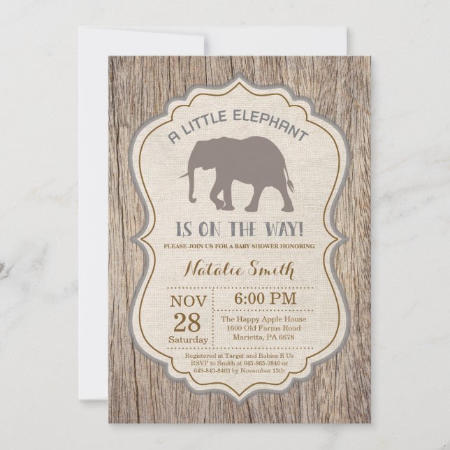 Invitation Carton d'invitation Rustique pour Baby Shower Élép (Devant)