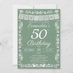 Invitation Carton d'invitation sage vert pour les 50 ans de F