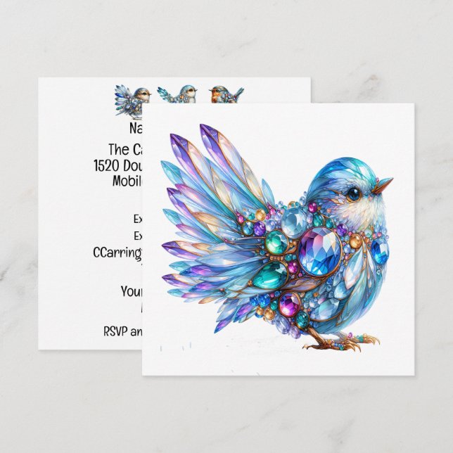 Invitation Carton d'invitation sur le thème des Oiseaux Préci (Devant / Derrière)