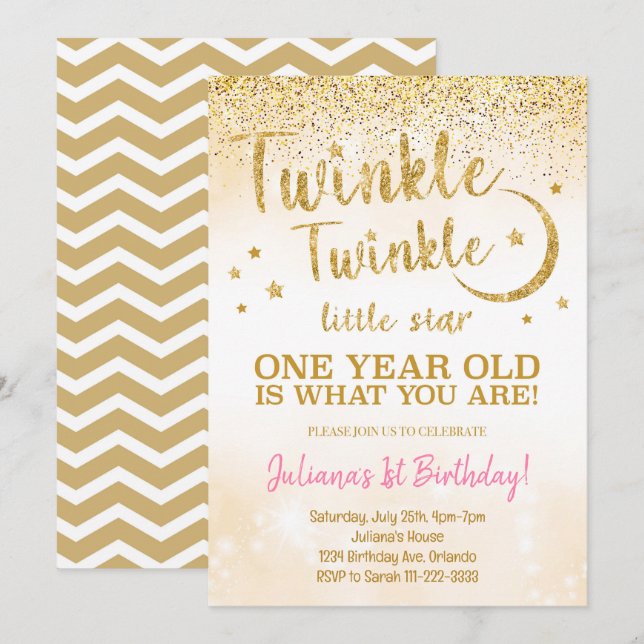 Invitation Carton d'invitation Twinkle Little Star Paillettes (Devant / Derrière)