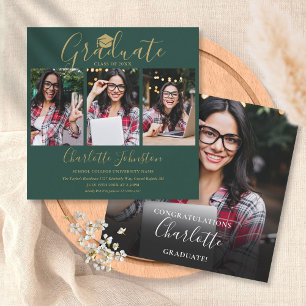 Invitation Carton d'invitation Vert Emeraude Script 4 Photo F
