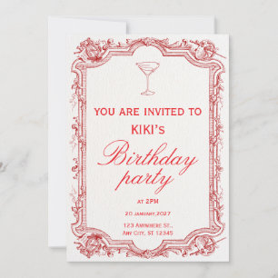 Invitation carton d'invitation vintage illustré en rouge pour