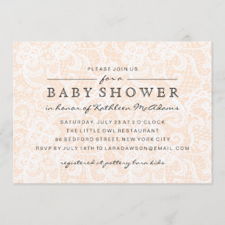 Invitation Carton d'invitation vintage pêche dentelle pour Ba