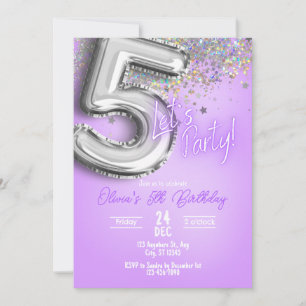 Invitation Carton d'invitation violet pour 5ème anniversaire