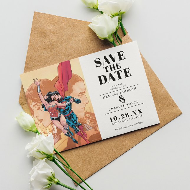 Invitation Carton d'invitation Wonder Woman & Superman pour l (Invitation on table)