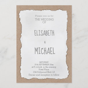 Invitation Carton en papier déchiqueté contemporain simple