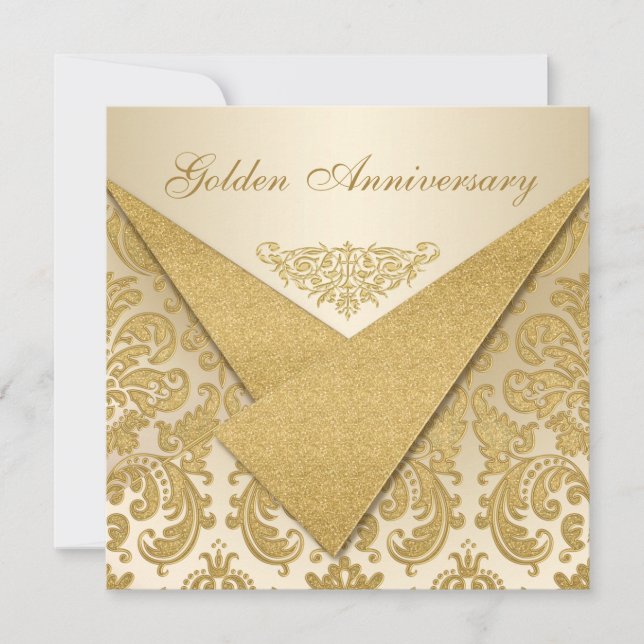 Invitation Carton FAUX Flaps Damask 50e Anniversaire (Devant)