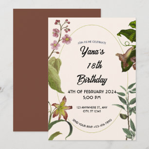 Invitation Carton Fleurs Crème et Vert pour 18e Anniversaire 