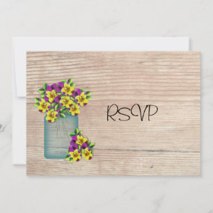 Invitation Carton Mason Bleu de Pensées Réception RSVP