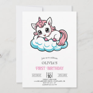 Invitation Carton mignon Unicorn Digital 1er anniversaire