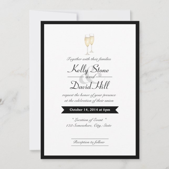 Invitation Cartons de mariage avec toast au champagne et bord (Devant)