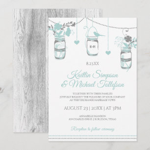 Invitation Cartons de mariage en bois Mason Jar Turquoise cla