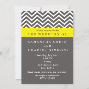 Invitation Cartons de mariage gris et jaune chevron modernes