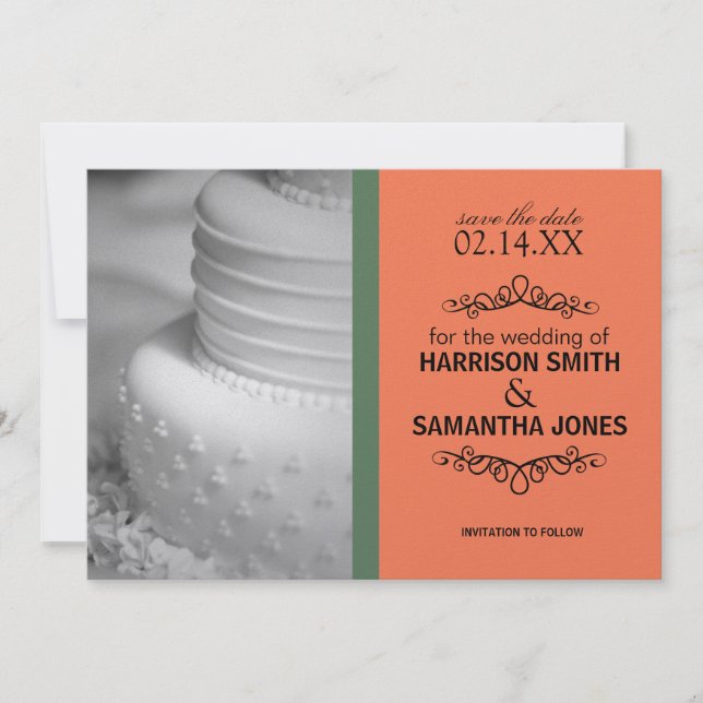 Invitation Cartons de mariage Orange & Green Save the Date (Devant)