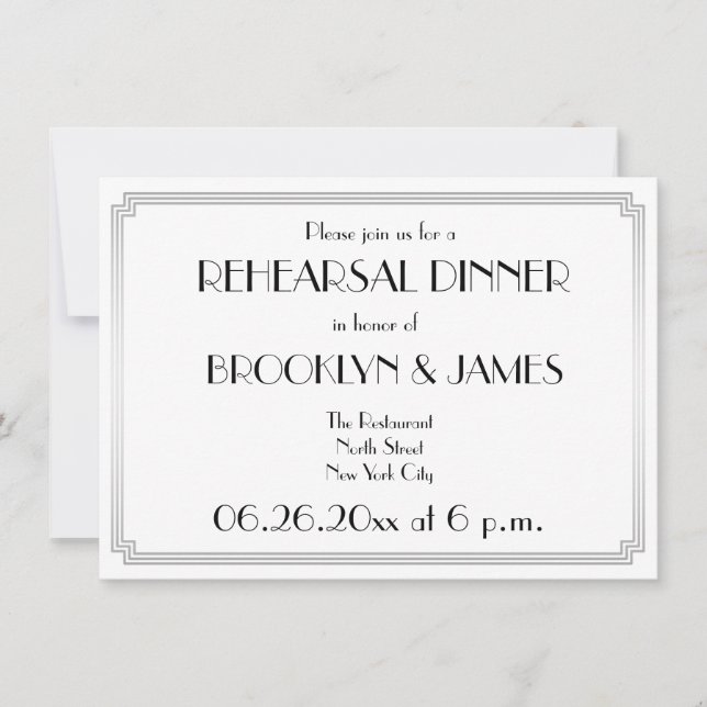 Invitation Cartons de répétition Art Déco Argent Gatsby le Ma (Devant)