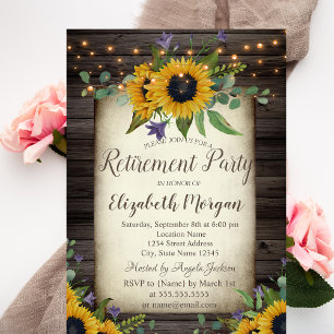 Invitation Cartons de retraite aux tournesols en bois marron