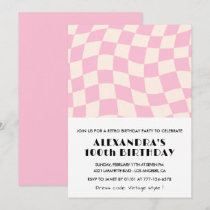 Invitation Cartons d'invitation 100e anniversaire Damier Rose