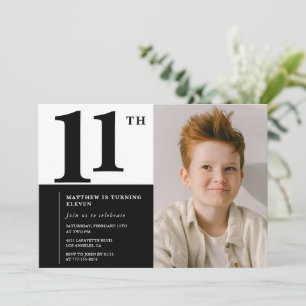 Invitation Cartons d'invitation 11 ans élégants Chic noir