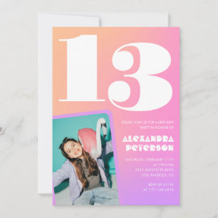 Invitation Cartons d'invitation 13 ans Rose Orange Rétro