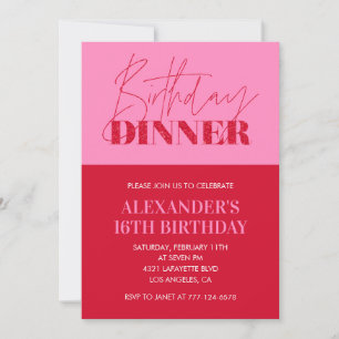 Invitation Cartons d'invitation 16 ans rose Dîner d'anniversa