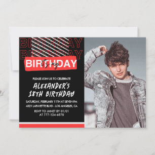 Invitation Cartons d'invitation 18 ans hommes fête photo roug