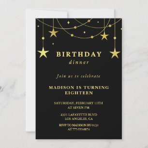 Invitation Cartons d'invitation 18 ans noirs étoiles dorées