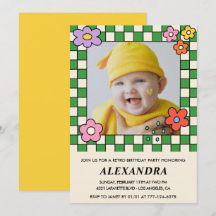 Invitation Cartons d'invitation 1er anniversaire Fleurs rétro