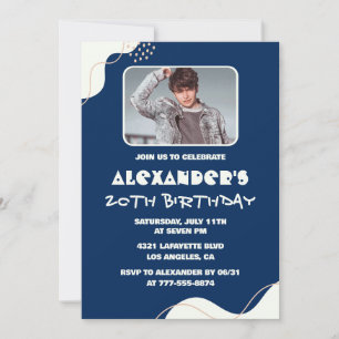 Invitation Cartons d'invitation 20 ans homme Photo Simple mar
