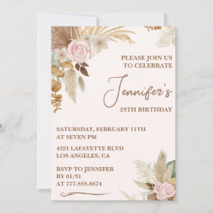 Invitation Cartons d'invitation 25 ans Boho Herbe de Pampas
