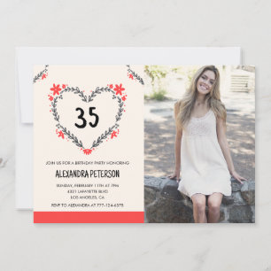 Invitation Cartons d'invitation 35e anniversaire cœur floral