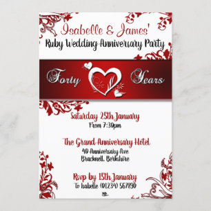 Invitation Cartons d'invitation 40 ans de mariage floraux rou