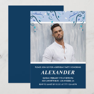 Invitation Cartons d'invitation 40 ans Homme Photo Bleu Marin