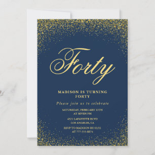 Invitation Cartons d'invitation 40 ans pailletés Or Marine Qu