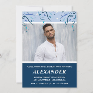 Invitation Cartons d'invitation 58 ans avec photo bleu marine