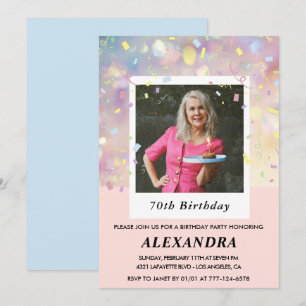 Invitation Cartons d'invitation 70 ans rose Confetti Photo 