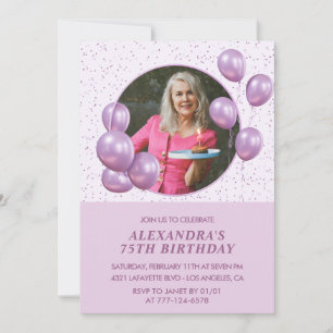 Invitation Cartons d'invitation 75 ans Ballons Photo Violet