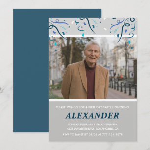 Invitation Cartons d'invitation 80 ans Hommes Confettis Photo