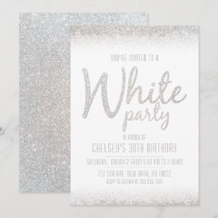 Invitation Cartons d'invitation à la fête blanc scintillant e