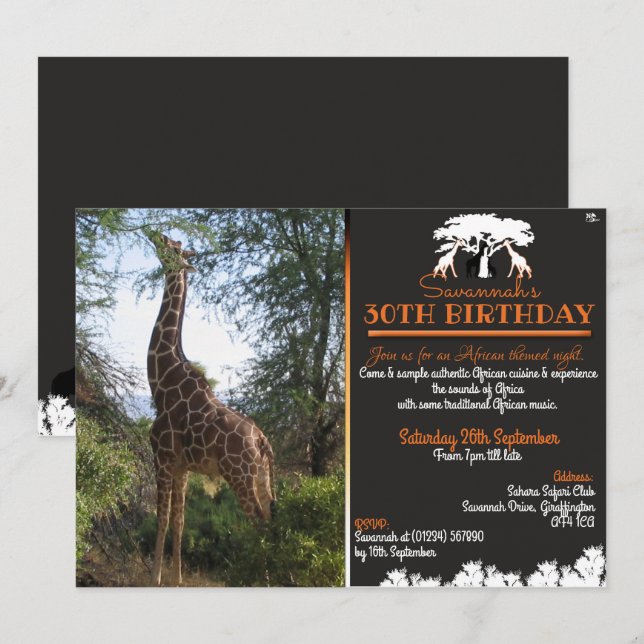 Invitation Cartons d'invitation à la fête de la girafe africa (Devant / Derrière)