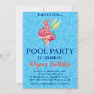 Invitation cartons d'invitation à la fête de piscine sirène